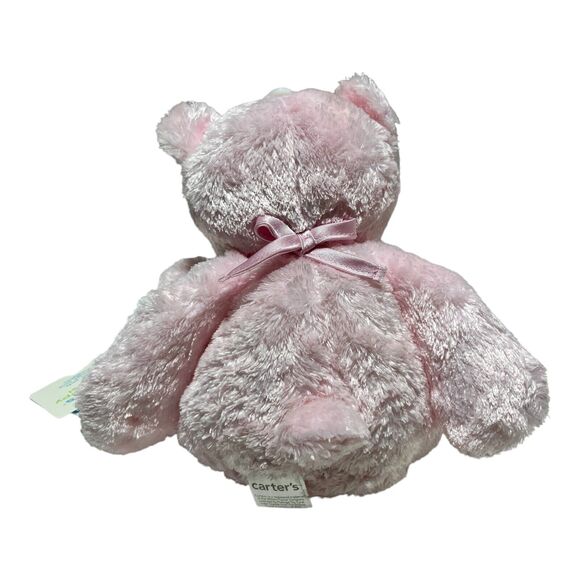 NWT Carters Pink Baby Girl Teddy Bear with Bib Plush Stuffed Animal New - Picture 4 of 6